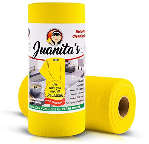 Juanita's Serviettes en Papier réutilisables – Serviettes sans Papier avec 25 linges à Vaisselle, Fournitures de Nettoyage, zéro déchet, torchons biologiques, lavables en Machine, sans Odeur, Rouleau