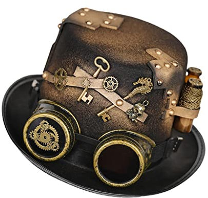 Harilla Unisex Steampunk Zylinder mit Brille für Herren Damen