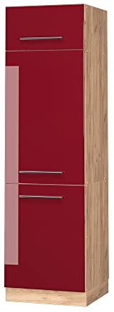 Vicco Kühlumbauschrank Fame-Line, Bordeaux Hochglanz/Goldkraft Eiche, 60 cm