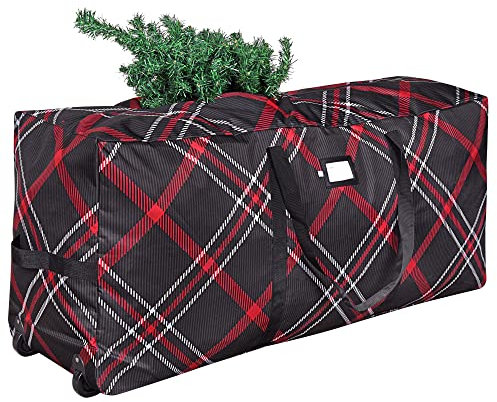 ProPik Rolling Christmas Tree Storage Bag, Large Heavy Duty Plaid Xmas Storage Container with 2 Wheels & Handles, 600D Oxford (Tree storage bag with wheels)