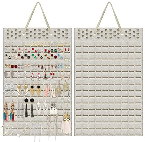 Yanmucy Ohrringhalter Organizer zum Aufhängen hält bis zu 300 Paar Wandhalterung Schmuckaufbewahrung Ohrringhalter für Mädchen und Frauen (Beige)