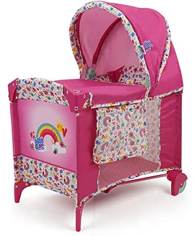 509 Crew Baby Alive: Deluxe Puppenspielhof – Pink & Regenbogen – passend für Puppen bis zu 45,7 cm, einziehbarer Baldachin, einfaches Manövrieren, zusammenklappbar für Reisen und Aufbewahrung,