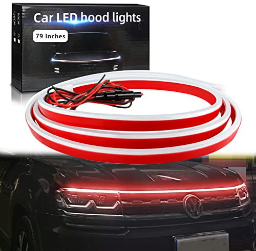 GZRUICA Car Hood Light Strip 200CM Red Exterior Car LED Strip Lights for Hood Flexible Waterproof Dynamic Scan DC12V Daytime Running Lights for Cars, SUVs, Trucks