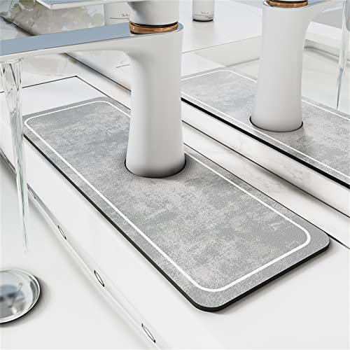 VasedGins Lot de 2 protections anti-éclaboussures pour robinet d'évier – Tapis de séchage absorbant avec revers en caoutchouc pour comptoirs de cuisine et de salle de bain (gris)
