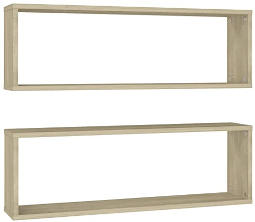 vidaXL Wall Cube Shelf 2 pcs Sonoma Oak 80x15x26.5 cm Engineered Wood