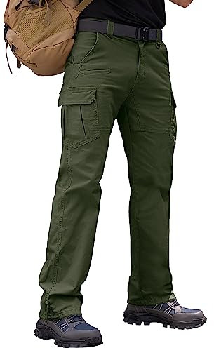 Vthereal Cargohose Herren Baumwolle Outdoorhose mit 7 Taschen Männer Arbeitshosen Chino Taktische Ranger Hose für Jagd Wandern, Armeegrün, M