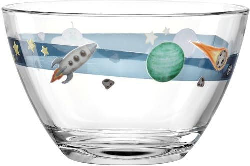 LEONARDO HOME Bambini Avventura Schale für Kinder - Kinderschüssel mit Motiv aus dickwandigem Glas - Inhalt 400 ml, Durchmesser 12 cm - Kinderteller mit Motiv Weltall, 044416