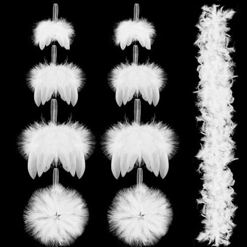 VEYLIN Christmas White Feather Decoration Set - 9 Pieces Tree Ornaments, Hanging Wings, Boa for Xmas Party, Wedding, Birthday Accessories