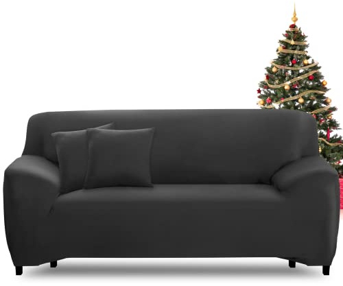 FIGOOO Sofabezug 4 Sitzer Stretch Sofabezüge mit Armlehnen Spandex Couchbezug Modern Anti-Rutsch Waschbar Sofa Protection Cover Schonbezug Couch(4-Sitzer,Dunkelgrau)