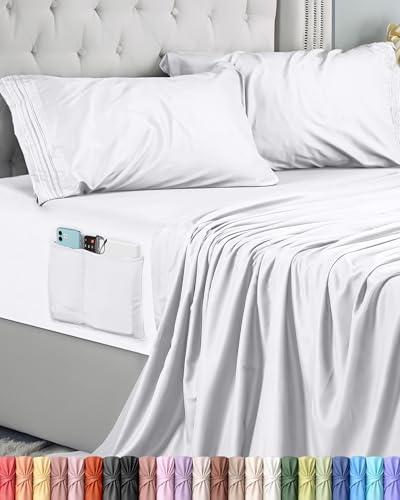 Utopia Bedding Set Lenzuola Letto 4 Pezzi, Bianca, 180x200 cm | Lenzuolo con Angoli con tasca, Lenzuolo Piatto e 2 Federe Ricamate 50x75 - Matrimoniali - Microfibra di Poliestre