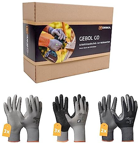 Gebol GO Arbeitshandschuh-Set Heimwerker | Größe L (Gr. 9) |Werkstatt-Ausrüstung für DIY-Projekte, Reparaturen sowie Montagen | Für Herren | 8 Paar