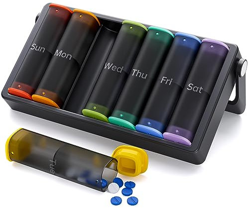 Tablettenbox 7 Tage Morgens Abends, KOVIUU Woche Pillendose 2 FäCher, Medikamentenbox Unterwegs, Pill Box,GroßE Tabletten Tablettendose, Supplement Pillenbox für Medikamente, Transluzent-Schwarz