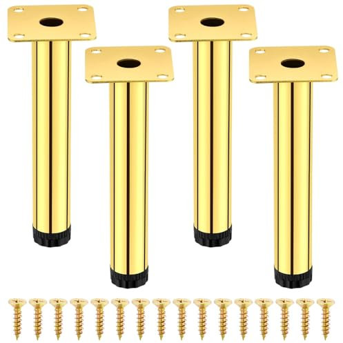 AIMIXUN Lot de 4 Pied Meuble Reglable 18 cm, 18 cm Pied de Canapé, Pied Canapé Metal, Lot de 4 pour Armoire, Etagères de Cuisine, Canapé, Table, Bureau, Placard (Or)