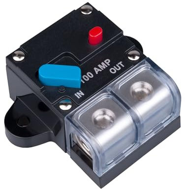 100 AMP Sicherungsautomat 100A Selbstwiederherstellung Inline Sicherungshalter Rücksetzbar DC 12V-48V Volt Spannung Leistungsschalter Audio Wasserdicht Manueller Reset für Auto KFZ Marine RV Boot LKW