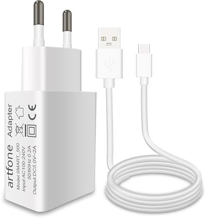 artfone USB-Ladegerät mit USB-C-Kabel - Schnell, sicher und kompatibel mit artfone CS181, C1, CS182, C1+, C1 4G, C1+ 4G, A400, F20, F30, CF241A, C10, G6, SMART_500 Handys