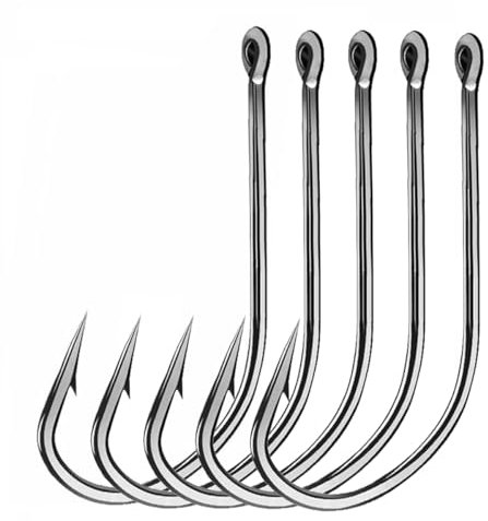 AMHDV Angelhaken mit langem Schaft, geschmiedet, für Salzwasser, Süßwasser, langer Schaft, Octopus-Fischhaken (schwarz, 200 Stück - 1/0#)