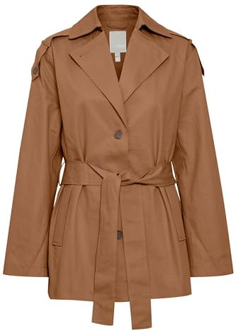 fransa FRNINA Damen Jacke Übergangsjacke Kurzjacke Umlegekragen 100% Baumwolle Oversize, Größe:M, Farbe:Coca Mocha (181019)