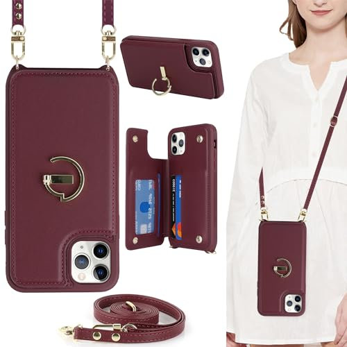 ELTEKER for iPhone 12 Pro Max Phone Case with Card Holder and Strap,PU Leather Wallet Case Flip Cover with Crossbody Lanyard Strap for iPhone 12 Pro Max (6.7 Inch) - Wine Red