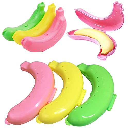 SHAIDOJIO 3 Stück Bananenbox, Nette Bananendose, Tragbar Aufbewahrungsbox für Bananen, BPA-Freier Bananenschutz, Kunststoff Bananengehäuse, Banane Dose Behälter Bananentresor (Rosa+Gelb+Grün)