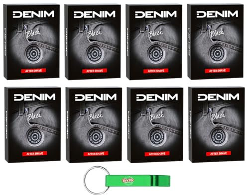 8 x DENIM Classic After Shave Schwarz, perfekt für die frische Haut, 100 ml + Schlüsselanhänger von Beni Culinari