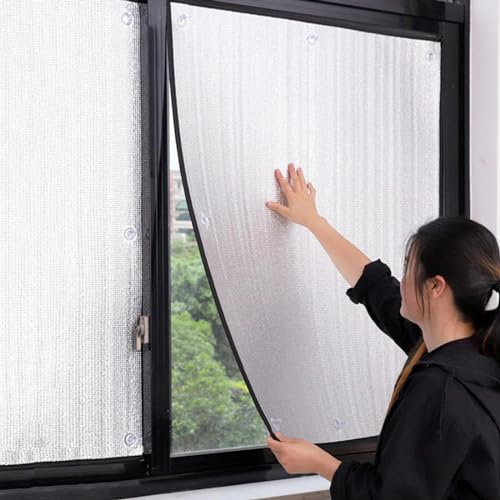 Sonnenschutzfolie,Sonnenzimmer Wärmereflektierende Isolierfolie Mit Saugnäpfen,8Mm Aluminium-Folie Fenster Aufkleber,für Dachfenster Balkon Küche,Anti Blendung,100x160cm/39 x63-Silver
