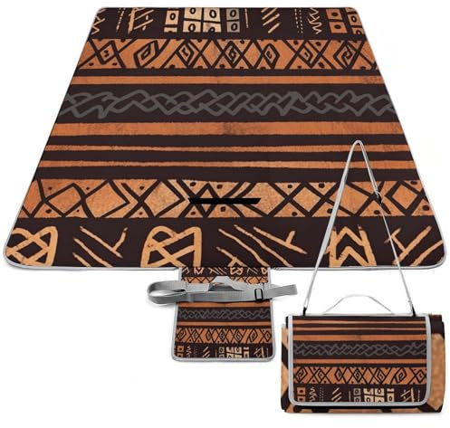 YJWANDO Square Outdoor Rug, African Mud Cloth Tribal Print Outdoor Patio Mat Portable Mat Straw Carpet Picnic Mat Camping Mat Straw Rug Patio Rug, 58.3x58.3, Style