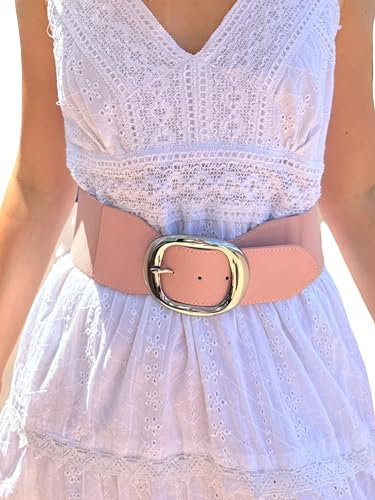 Rosa Gürtel für Damen, breit, elastisch, für Kleider, Vintage, modisch, verstellbarer Bund, passt sich der Figur an. Universalgröße