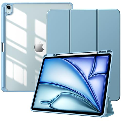 TiMOVO Funda para Nuevo iPad Air 13 Pulgadas(M3/M2-2025/2024) con Runura para Lápiz,Cubierta Delgada con Soporte,Funda Trasera Transparente para iPad Air 13,Auto Activación/Reposo, Azul Brumoso