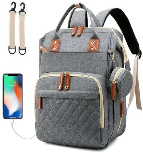 Hushco Lightweight Baby Changing Bag Unisex Backpack Nappy Bags Diaper Travel Bag for Mom and Dad | Pacifier Holder | Stroller/Pram Straps | USB Port (Dark Grey)