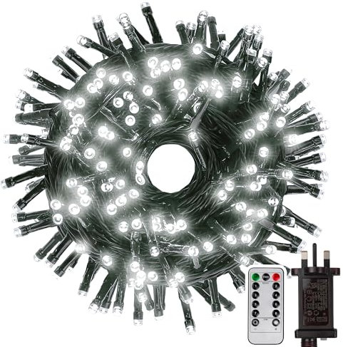 Tacobey Christmas Tree Lights Mains Powered - 66ft/20m 200 Led Fairy String Lights with Plug/Remote/8 Modes/Timer, Waterproof Lights for Indoor Outdoor Xmas Decorations (Cool White)