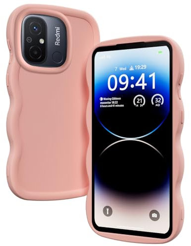 XINYEXIN Coque pour Xiaomi Redmi 12C, Étui Housse Vague Cadre Forme Bouclée Mignon Liquide Silicone Antichoc - Rose