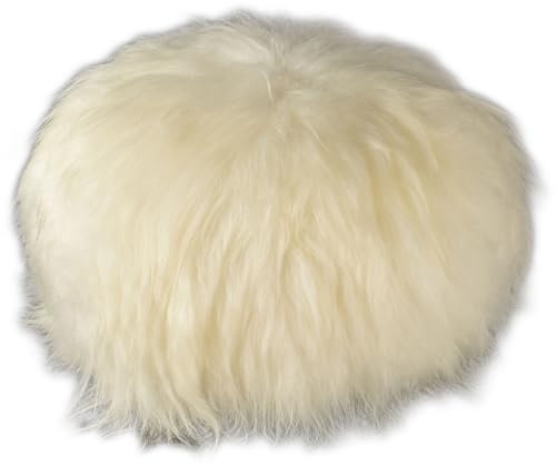 Lammfell Bodenkissen rund Sitzkissen Pouf Creme Weiss aus echtem Island Lammfell mit kurzen Wolle Schaffell Kissen rund Ø 60 cm x 30 cm