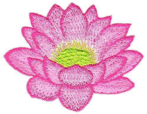 Lotusblume Blüte Aufnäher zum aufbügeln oder aufnähen Bügelbild Aufbügler für Kleidung gestickter Bügelpatch Applikation Seerose Blume Patch Größe 6,5 x 5,1 cm