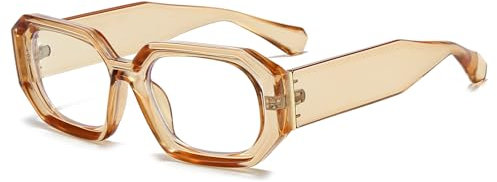 LJCZKA Blaulichtfilter Brille Rechteckig Damen Herren Eckig Brille Ohne Stärke Dicker Rahmen Anti-Müdigkeit für PC, TV und Handy