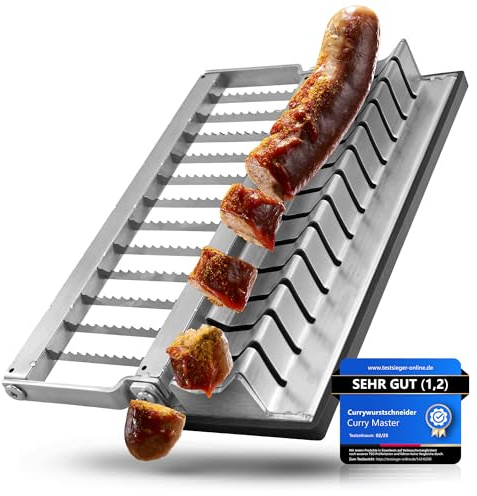 Curry Master Currywurstschneider aus Edelstahl – manueller Wurstschneider | Gleichmäßige Wurstscheiben, scharfe Klingen, spülmaschinenfest, Anti-Rutsch-Beschichtung, für Bratwurst & Bockwurst