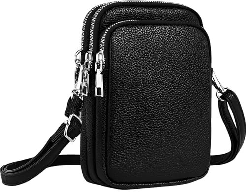 LassZone Soft Vegan Leather Phone Crossbody Bag for Women 3 Layer Zipper Pockets Cell Phone Purse Wallet Mini Shoulder Handbags with Adjustable Strap