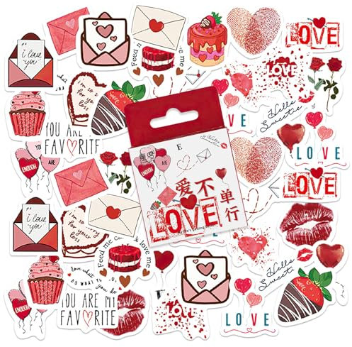 46 Stück Liebe Aufkleber, Romantische Liebe Herz Aufkleber Valentinstag Aufkleber, DIY Dekoration Aufkleber Set für Scrapbook, Wasserflaschen, Laptops, Party Gefallen, Reisekoffer, Journal
