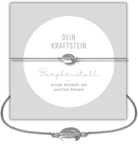 happymaker - Bergkristall Armband, Edelsteinarmband mit echtem Bergkristall, Edelstein mit versilberten Perlen, handgefertigt in Deutschland, Geschenkverpackung, Kraft Geschenk