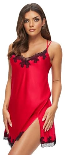 Ann Summers Sorella Satin Lace Trim Chemise Lingerie for Women Red