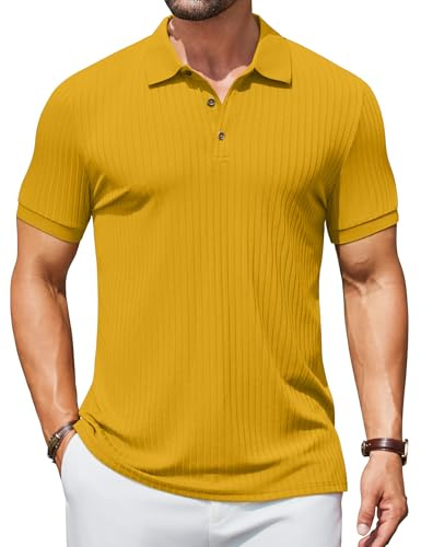 Coofandy Polo de Manga Corta para Hombre, Polo de Punto con Botones, Polo de Verano, Camiseta Acanalada, Camisas de Golf
