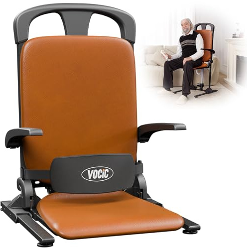 VOCIC AX15 Elektrischer Aufstehsessel bis 200 kg, robust und faltbar | Senioren Pflege Zuhause, Aufstehhilfe Sturzrisiko, Transferhilfe Bett Rollstuhl, Stahlrahmen Memory-Schaum Orange Kunstleder