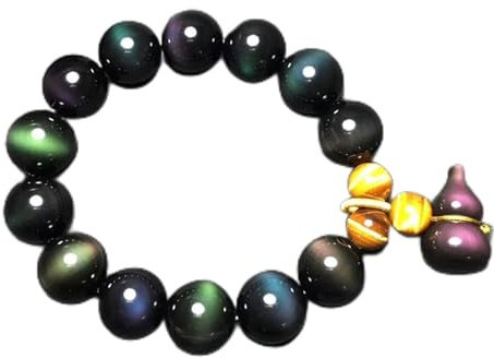 BNCXMO Feng Shui schwarzes Obsidian Armband natürliche Regenbogen Augen Obsidian Tiger Eye Kürbisarmband Glück Schmuck Amulett Talisman für Wohlstand Geld Viel Glück, 8mm