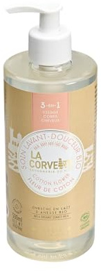 La Corvette - Savon Liquide 3-en-1 Visage Corps Cheveux - Fleur de Coton - Bio COSMOS - 97,5% naturel - Lait d’Ânesse - 500ml