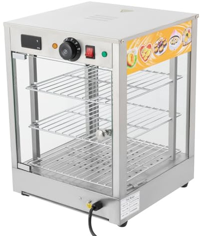 XIAYUHE Warmhaltevitrine Warmhaltebehälter,800W Elektrischer Kommerzieller mit Beleuchtung,3-Etagen Heiße Theke,Einstellbare Temperatur,Digitale Anzeige,Edelstahl