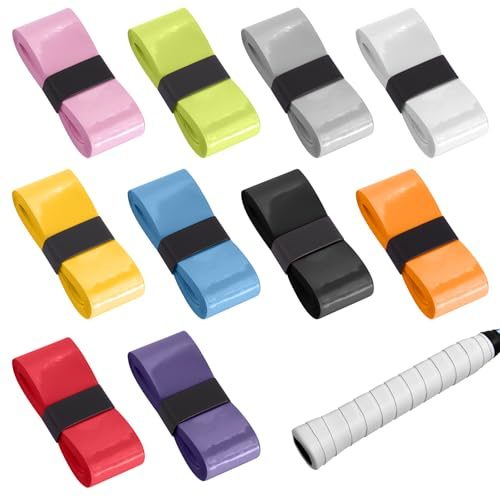 HJYIMYI 10 stycken greppband, tennisracket, halkfri, för tennis, badminton | Tennis greppband halkskydd, greppband badmintonracket, självhäftande badminton greppband färgglada, overgrip greppband