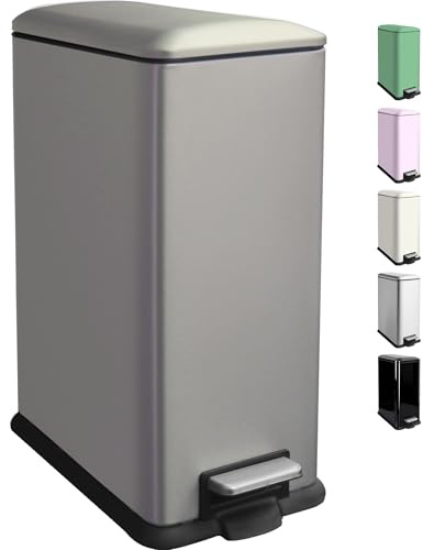 Ullege Kitchen Bin, Tall Slim Rubbish Bin, Large Bin with Soft Close Lid | Grey 45L Large Bin, Stainless Steel Pedal Bin, Large Rubbish Bin with Inner Bucket, Bin for Kitchen, Living Room and Office