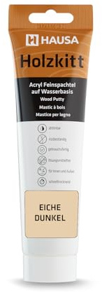 Mastic bois Hausa 250 g chêne foncé, mastic pour bois, mastic pour réparer les dommages du bois, prêt à l'emploi, excellent pouvoir de remplissage, séchage rapide, résistant aux fissures