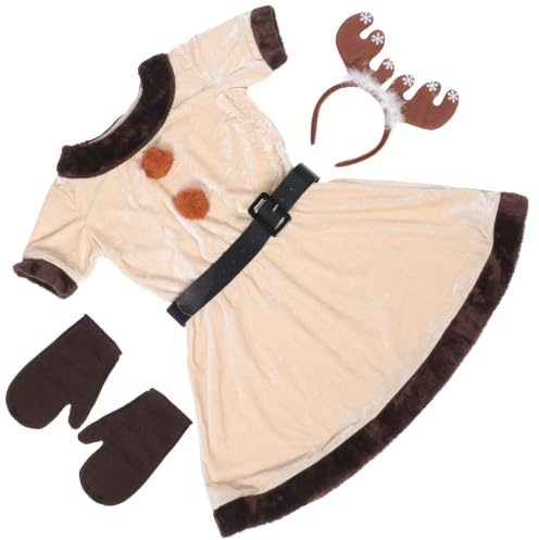 Toyvian Süßes Elchkostüm für Damen mit Geweih Haarreif und Handschuhen aus Gewebe Bequemes Cosplay Kostüm für Halloween und Weihnachts Party in Beige