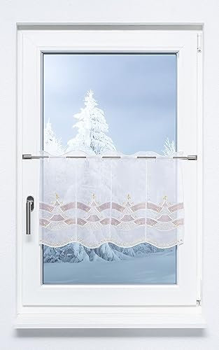 Plauener Spitze Scheibengardine Moderner Baum (Bx H) 228.20cm * 40cm Grün/grün-rot