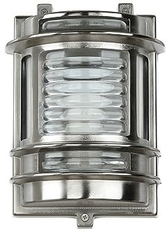 Licht-Erlebnisse Wandlampe Außen Glas Messing in Nickel IP64 Haus Eingang T:17 cm E27 Rustikal Maritim wetterfeste Outdoor Wandleuchte Garten GRACIA